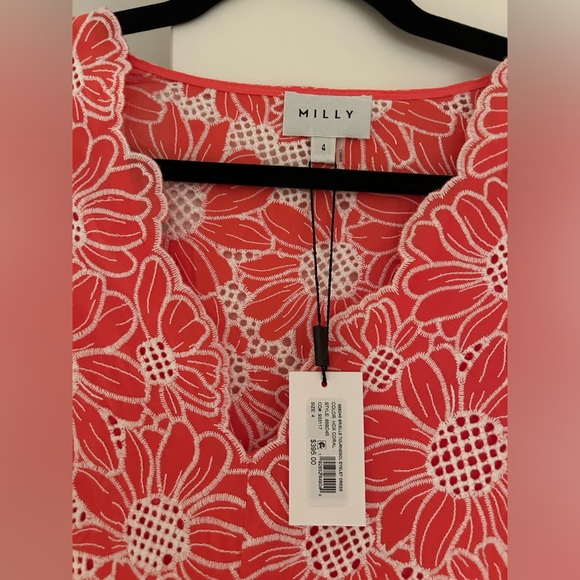 MILLY brielle coral eyelet dress. - Picture 4 of 5